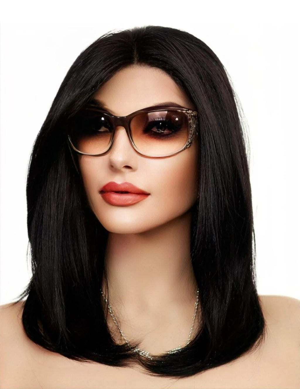 Lace Front Wig HAND TIED HEAT FRIENDLY COLOR #2  SOFT STRAIGHT LAYERS USA 1126