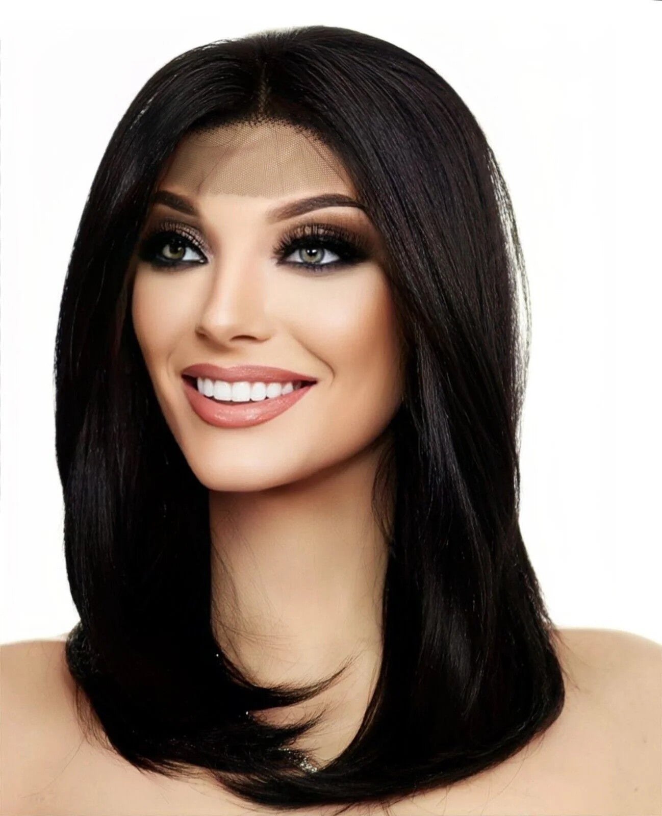 Lace Front Wig HAND TIED HEAT FRIENDLY COLOR #2  SOFT STRAIGHT LAYERS USA 1126