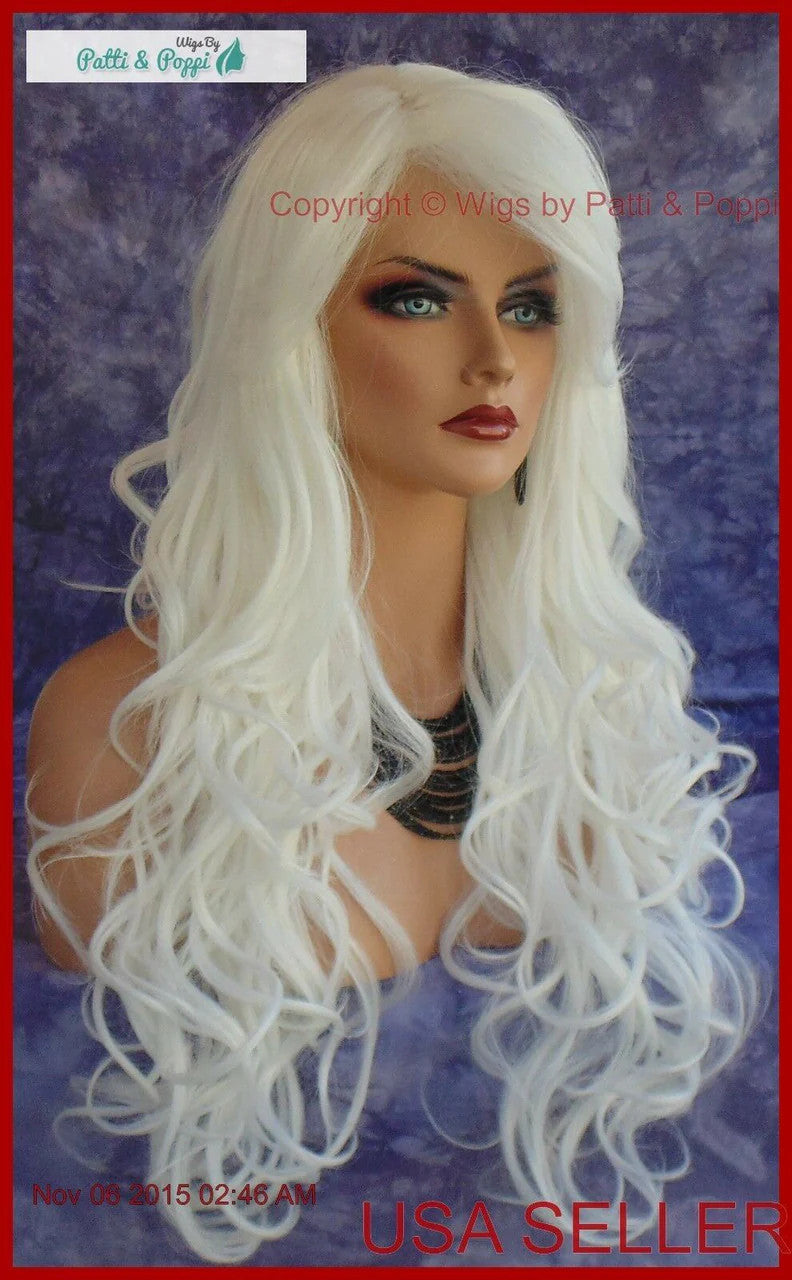 Long Curly Heat-Friendly Synthetic Wig #60 White - Adjustable Cap, Wavy Style