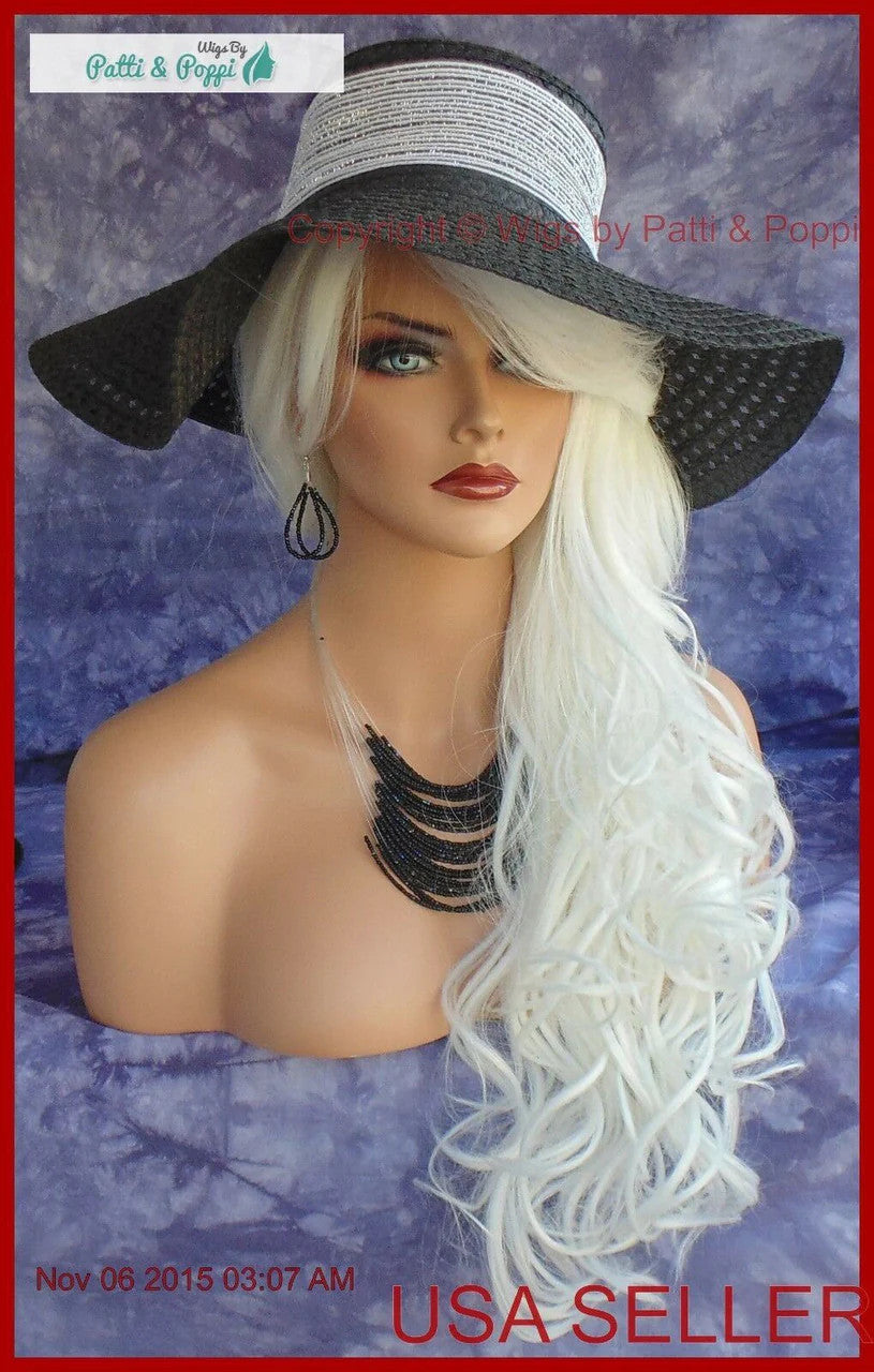 Long Curly Heat-Friendly Synthetic Wig #60 White - Adjustable Cap, Wavy Style