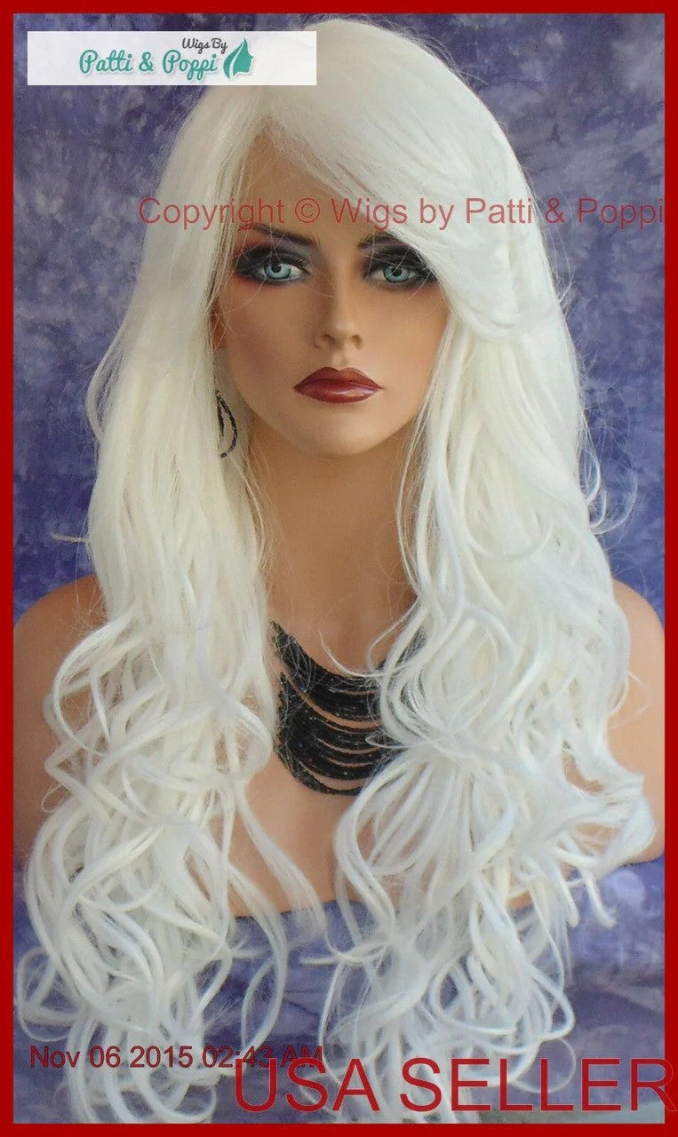 Long Curly Heat-Friendly Synthetic Wig #60 White - Adjustable Cap, Wavy Style