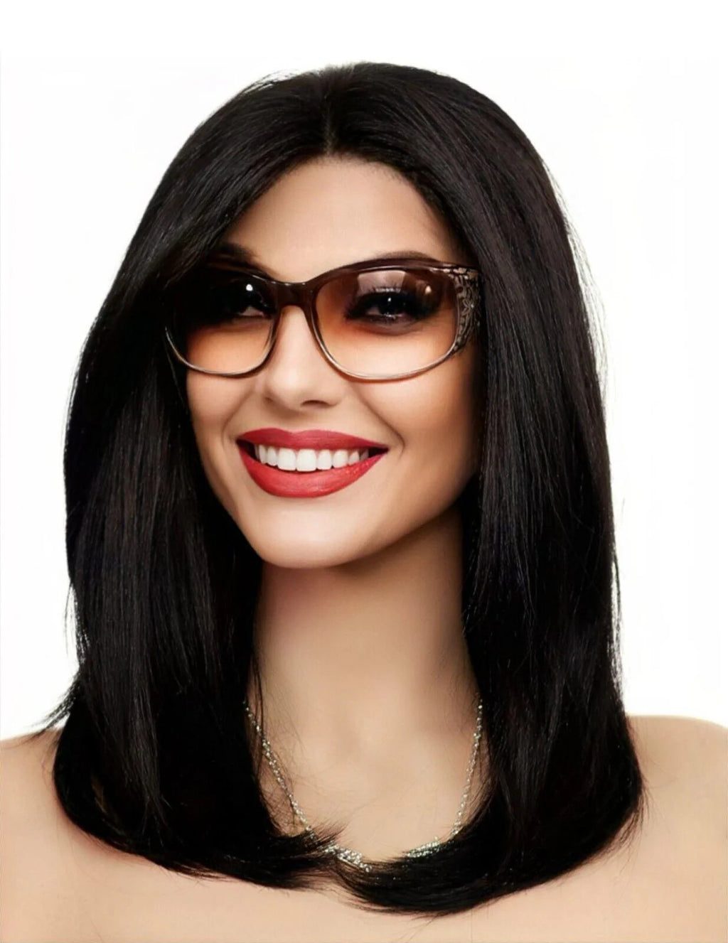 Lace Front Wig HAND TIED HEAT FRIENDLY COLOR #2  SOFT STRAIGHT LAYERS USA 1126