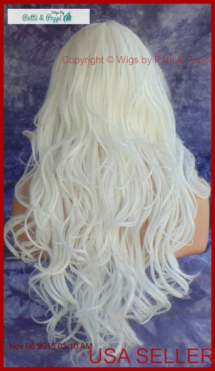Long Curly Heat-Friendly Synthetic Wig #60 White - Adjustable Cap, Wavy Style