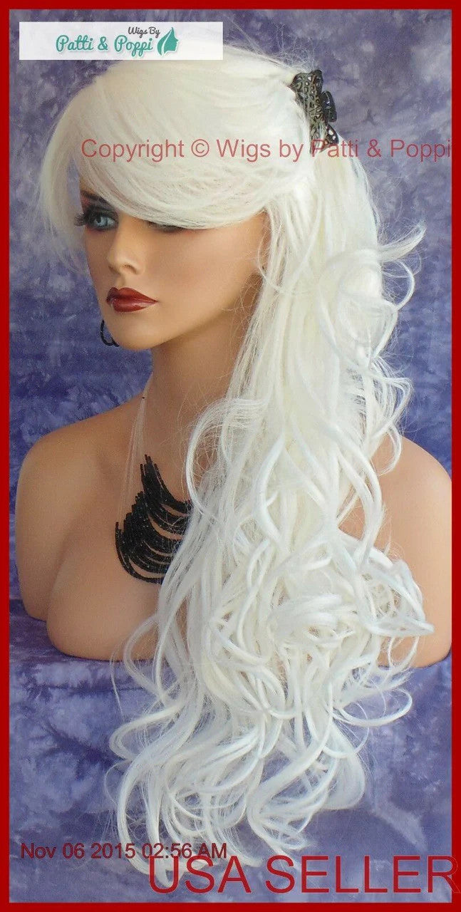 Long Curly Heat-Friendly Synthetic Wig #60 White - Adjustable Cap, Wavy Style