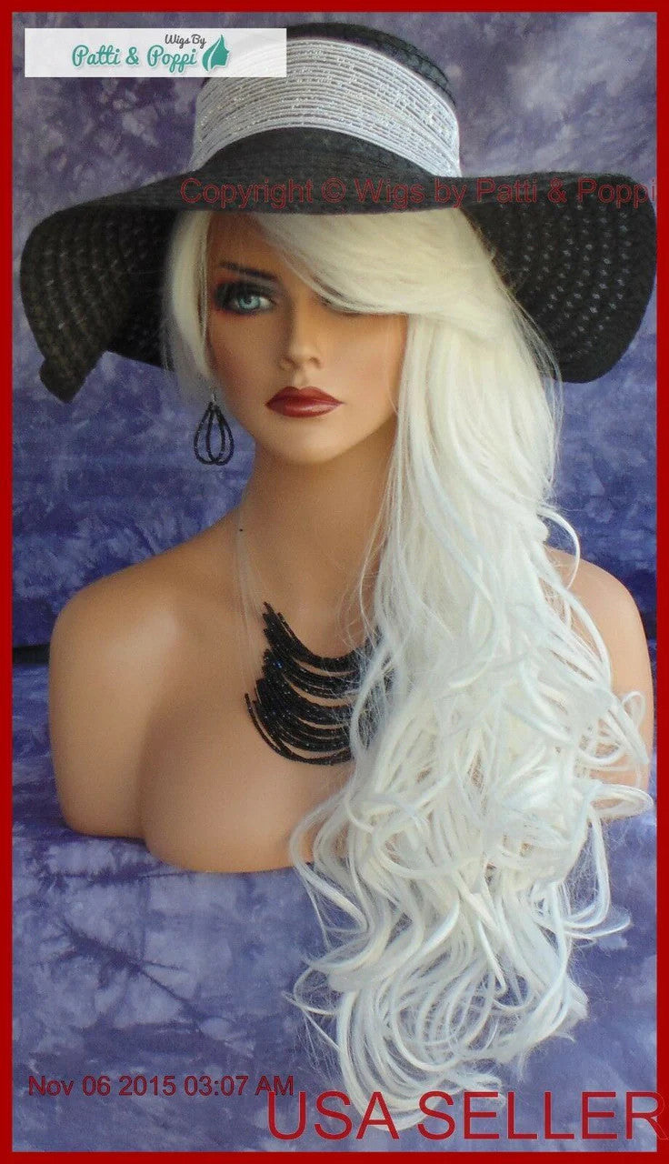 Long Curly Heat-Friendly Synthetic Wig #60 White - Adjustable Cap, Wavy Style