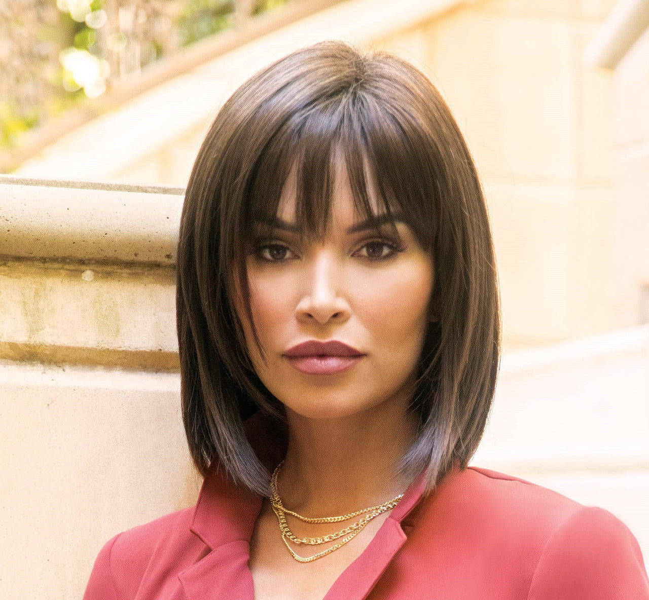 Alva machine made wig front view Red 
Brown