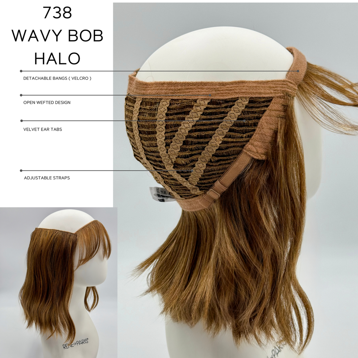 Wavy Bob Halo Topper by Rene of Paris - Classic Cap Synthetic