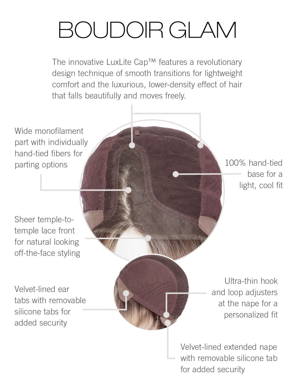 Boudoir Glam | Raquel Welch | Monopart | Lace Front | Hand tied | cap view |