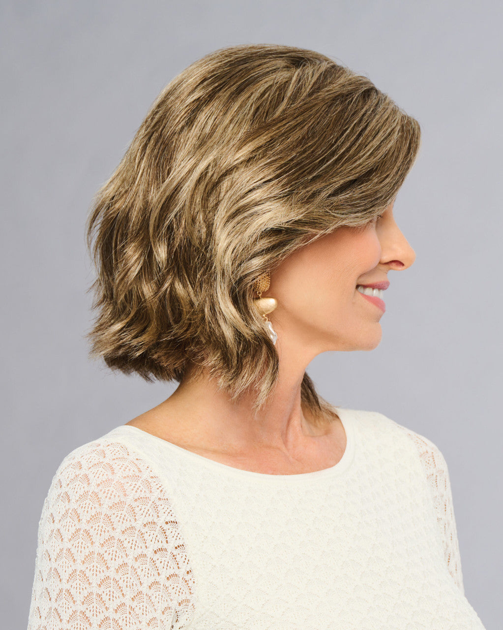 MOD ABOUT YOU | Gabor Wigs | Heat Friendly Lace Front Monopart |  side view 2 | GL18-23 Toasted Pecan