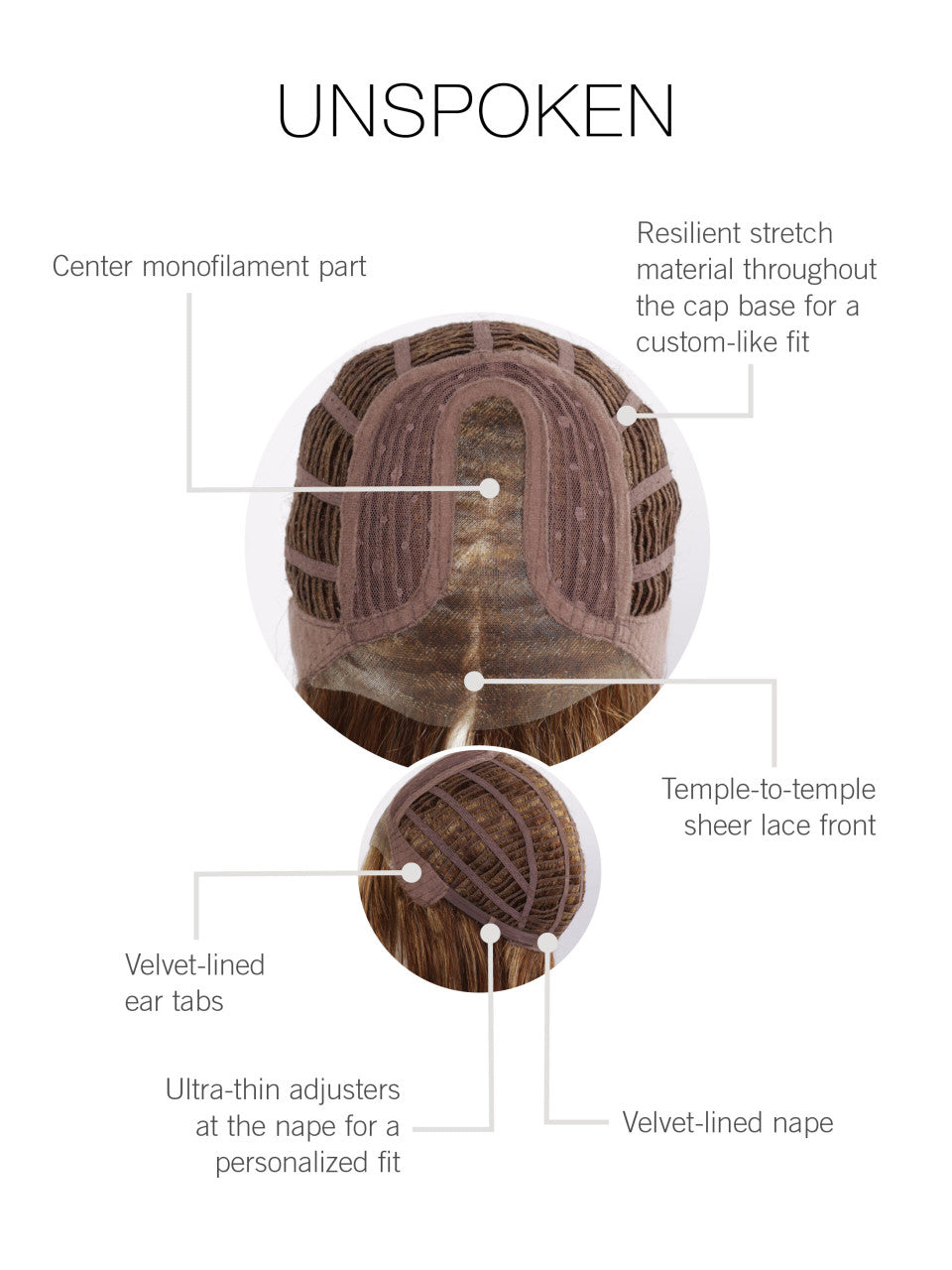 Unspoken | Gabor Wigs |  Lace Front Middle  Monopart | cap view |