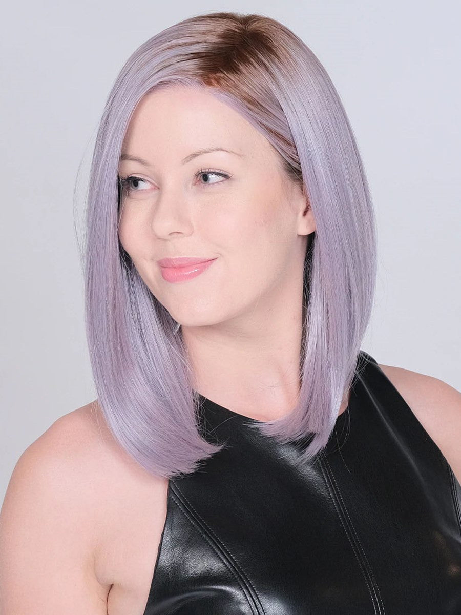 Ground Theory |  Belle Tress Wigs | Lace Front Monopart  side view-3 iced lavendar latte