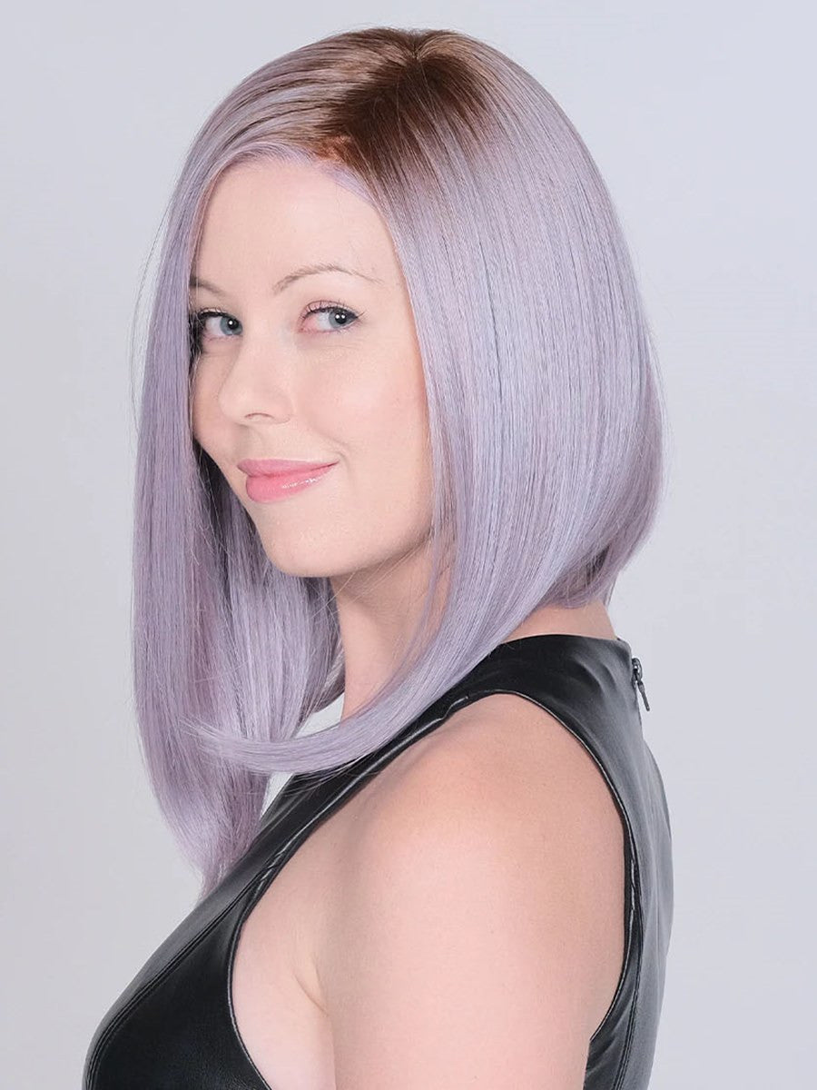 Ground Theory |  Belle Tress Wigs | Lace Front Monopart  side view-2 iced lavendar latte