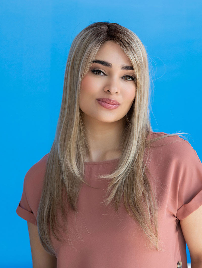 Envy Wigs Mckenzie lace front  synthetic FRONT view |  sparkling champagne