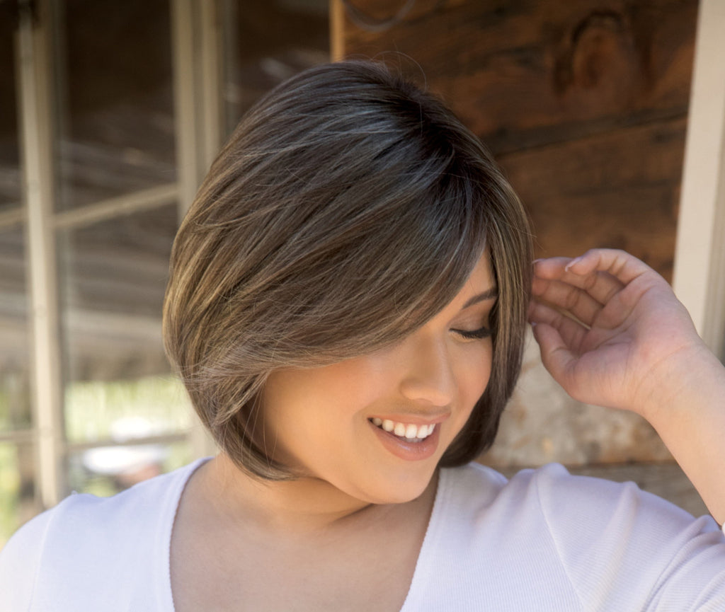 Sybil | Amore Wigs | Extended Lace Front Monotop |  Hand tied | Side View Cashmere Brown