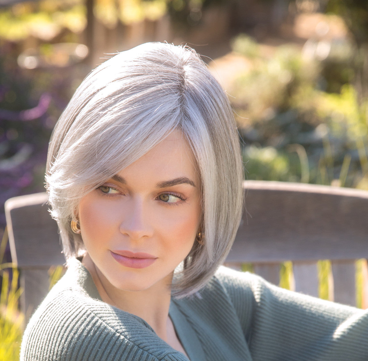 Sybil | Amore Wigs | Extended Lace Front Monotop |  Hand tied | Front View Silver stone