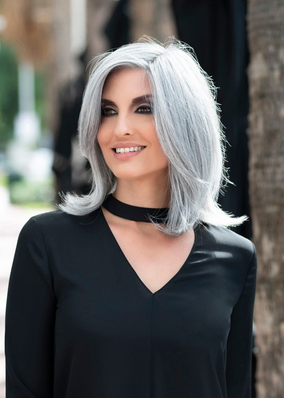 Zoey - Envy Wigs side cap view medium Gray 4