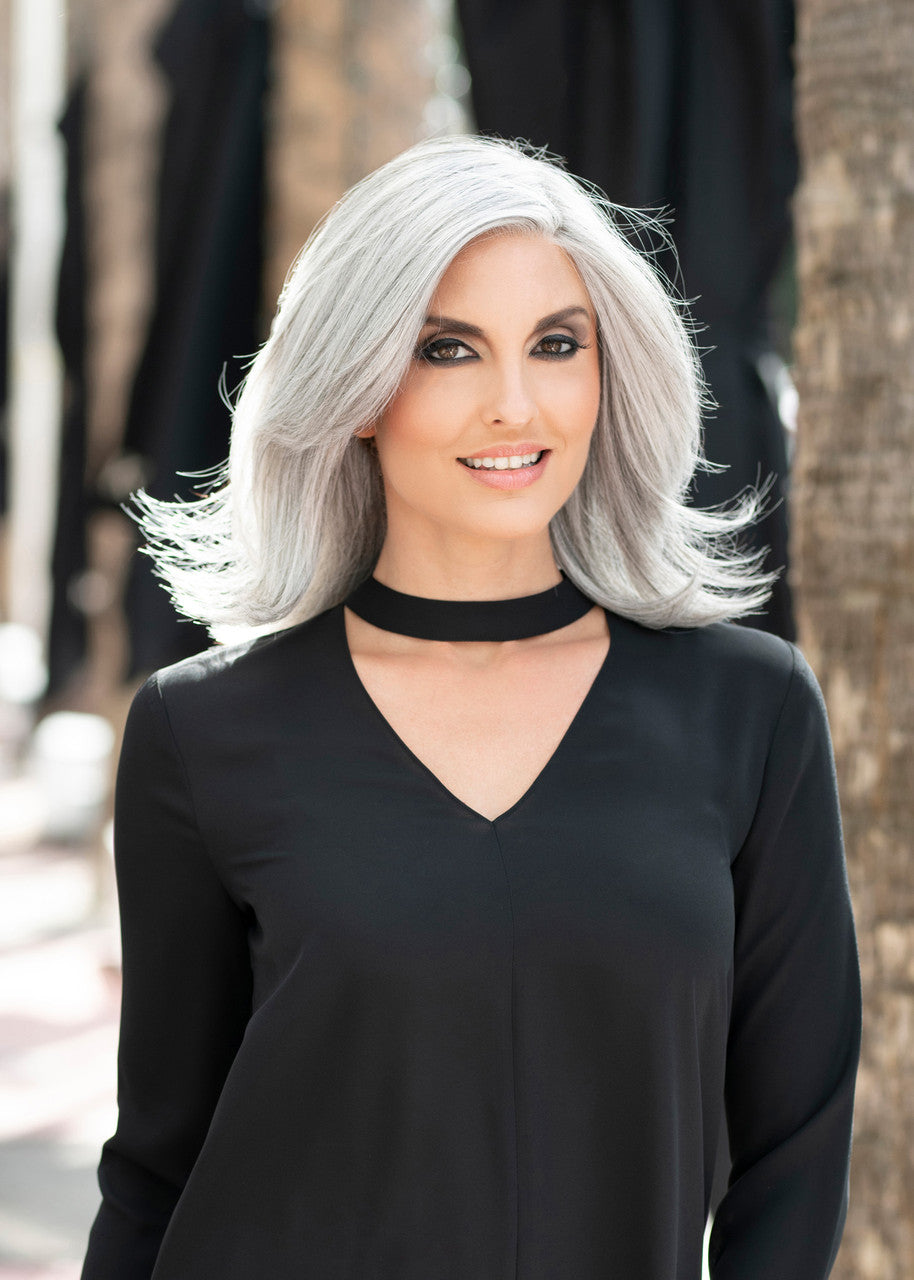 Zoey - Envy Wigs side cap view medium Gray 2