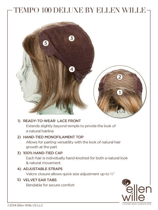 Tempo 100 Deluxe Large Wig by Ellen Wille - Lace Front Mono Top Synthetic